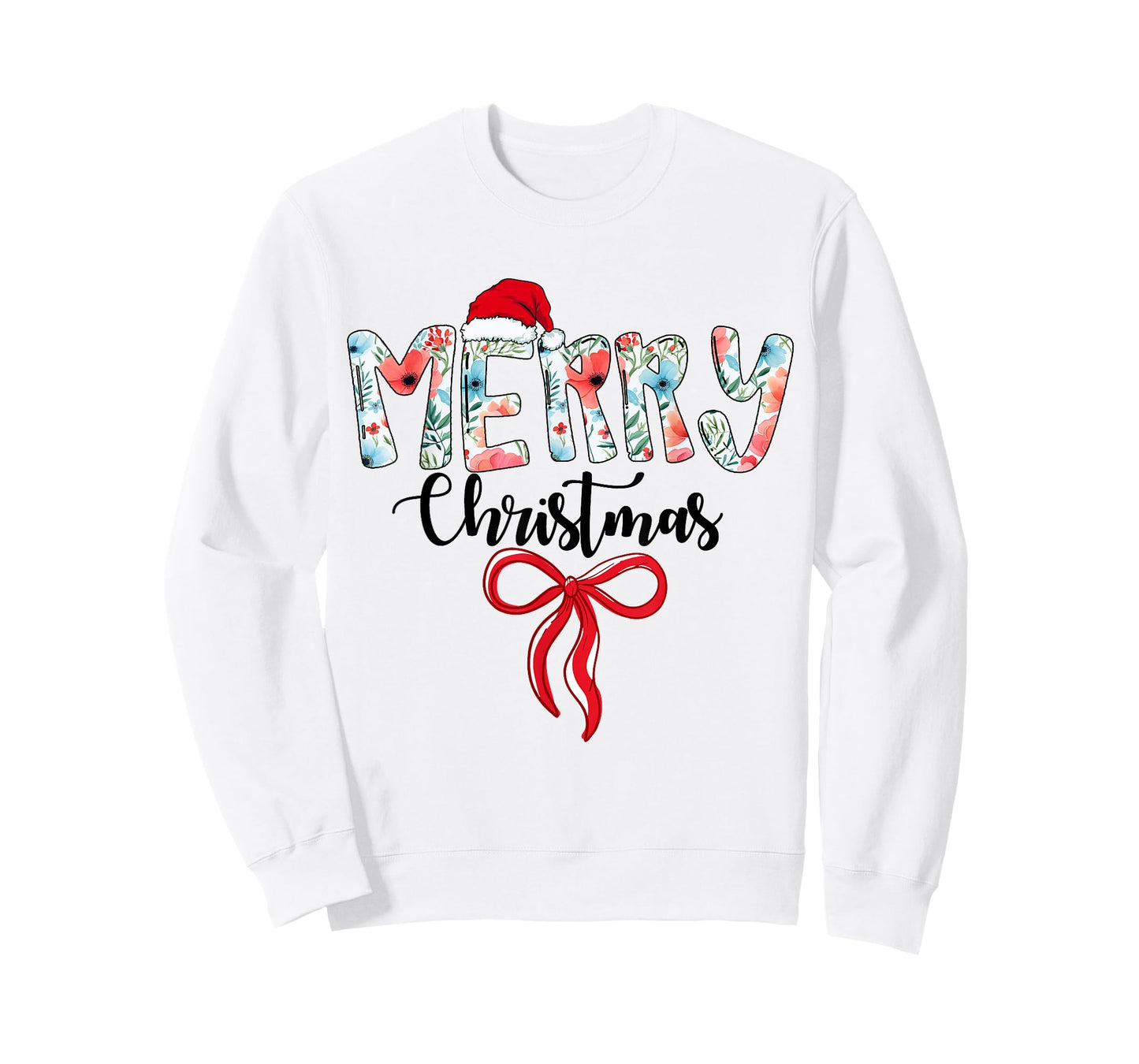 Merry Christmas Coquette Red Bow Girls Santa Hat Xmas Family T-Shirt