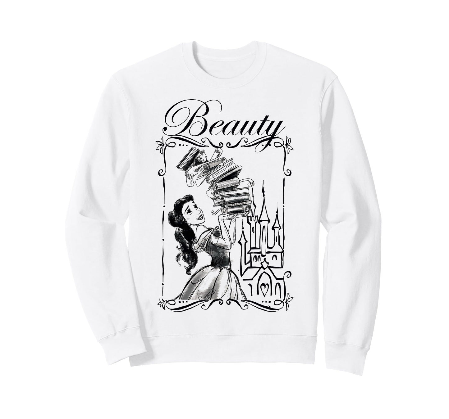 Disney Beauty and the Beast Belle Book Stack Sketch Portrait T-Shirt