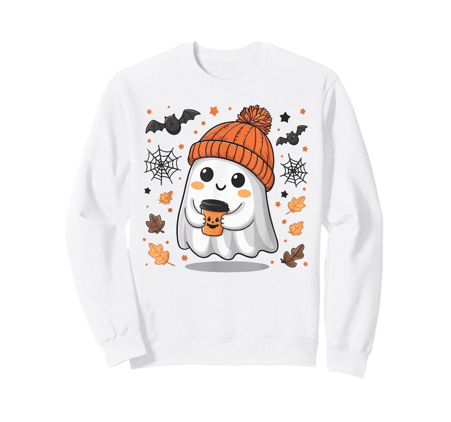 Cute Ghost Drinking Coffee Halloween Ghost Ice Coffee Womens T-Shirt