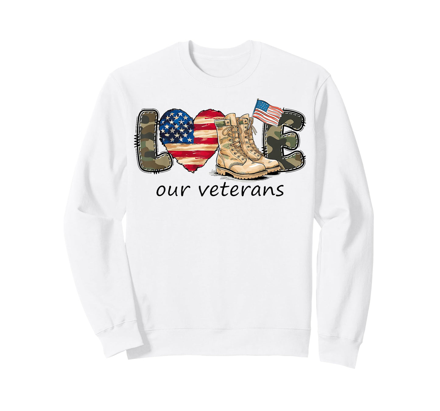 Love Our Veterans Proud Military American Flag Veterans Day T-Shirt