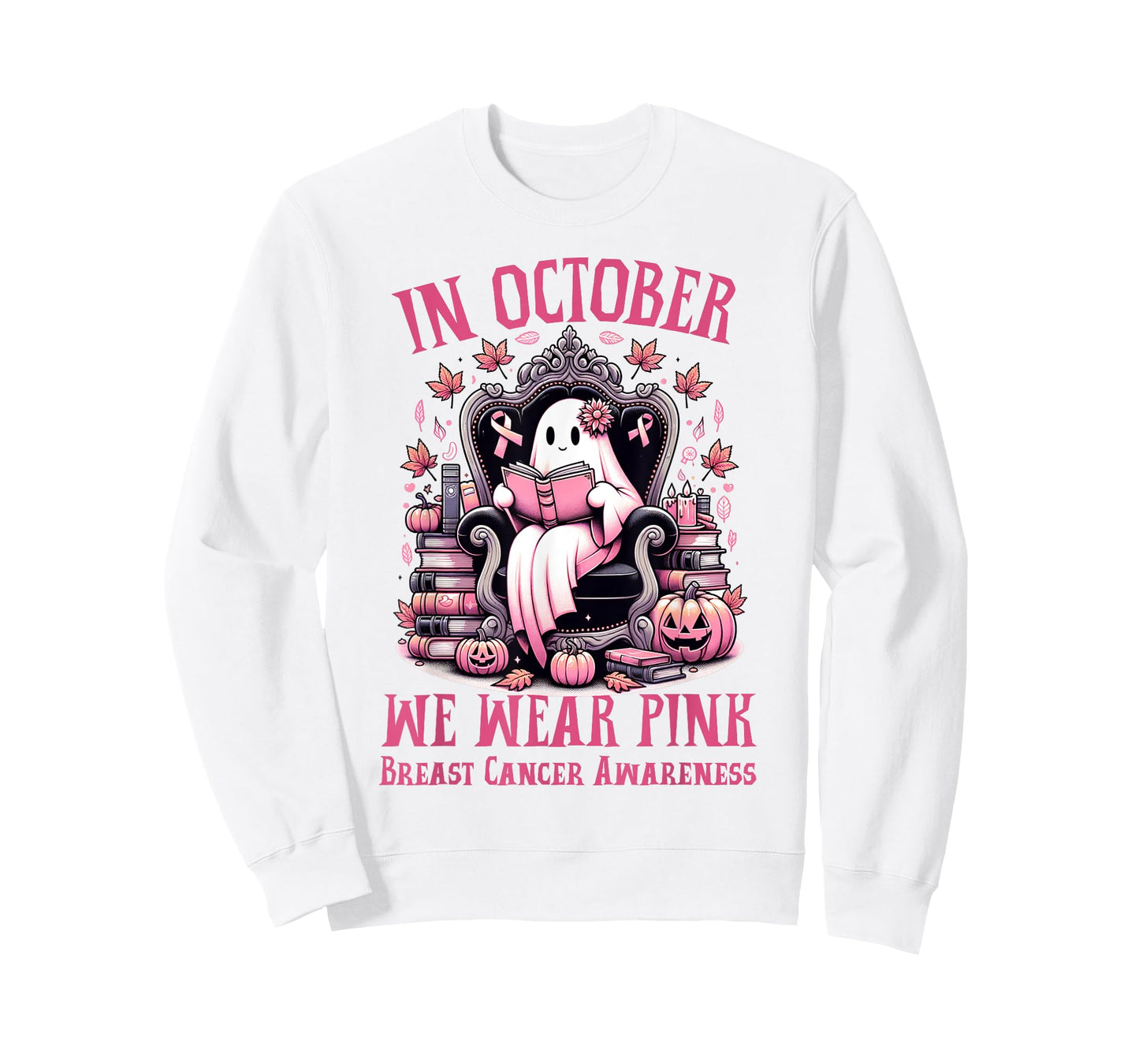 In October We Wear Pink Ghost Book Reading Breast Cancer T-Shirt