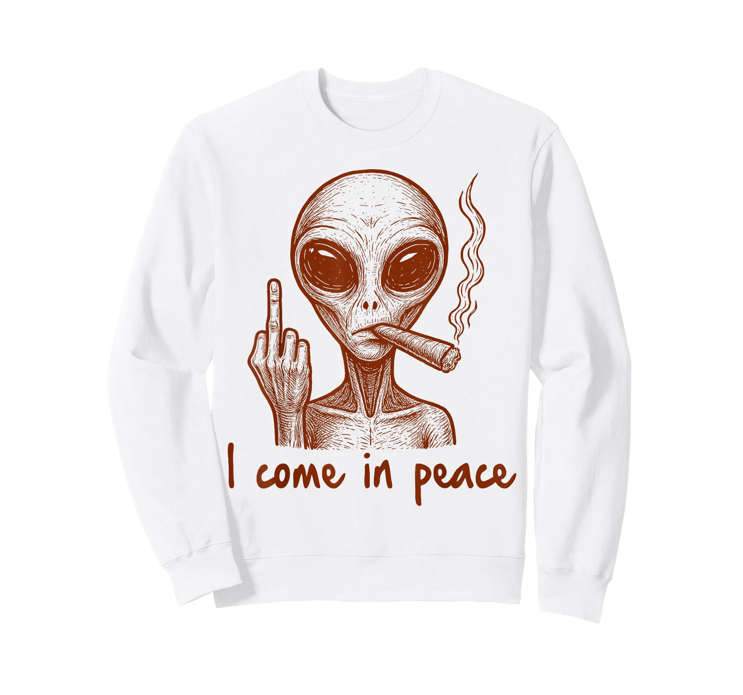 Alien Smoking Weed UFO Hunting Middle Finger I Come in Peace T-Shirt