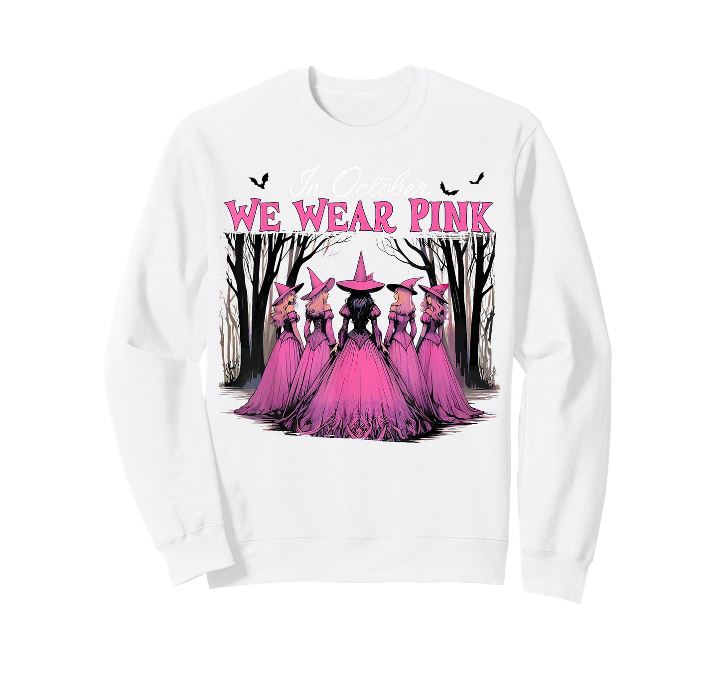 In October We Wear Pink Witch Halloween Breast Cancer Women T-Shirt