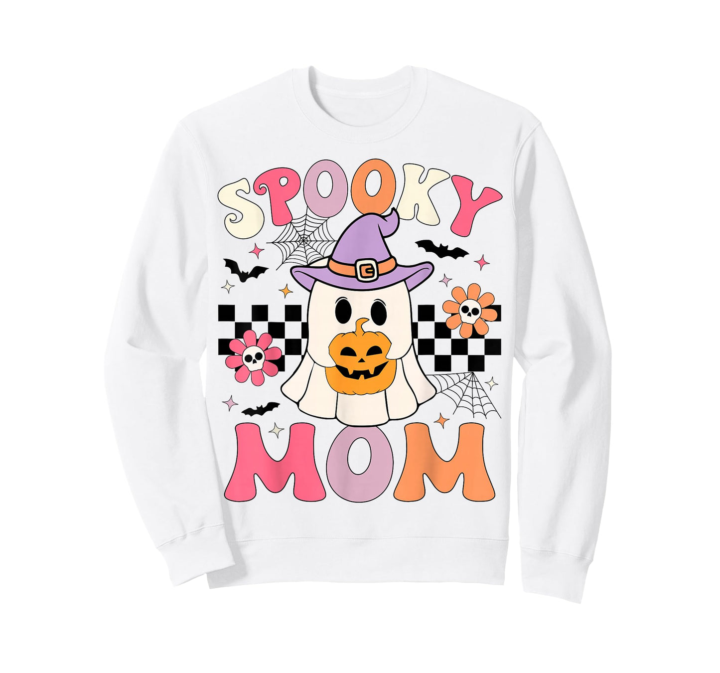 Groovy Spooky Mom Retro Ghost Holding Pumpkin Halloween T-Shirt