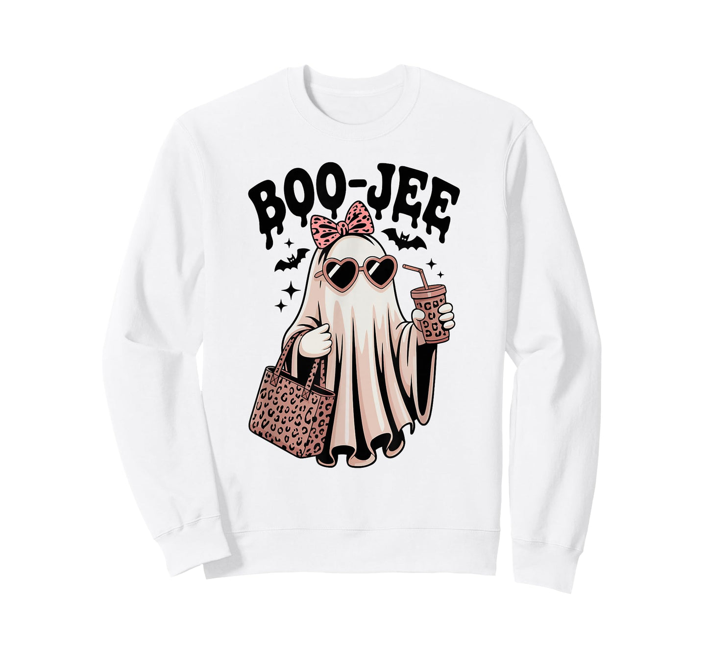 Cute Boojee Ghost Halloween Boo-JEE Leopard Coquette Bow T-Shirt