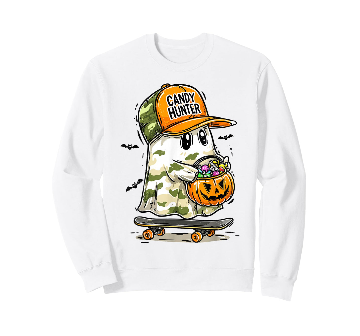 Camo Ghost Halloween Costume Boy Kid Candy Hunter Pumpkin T-Shirt