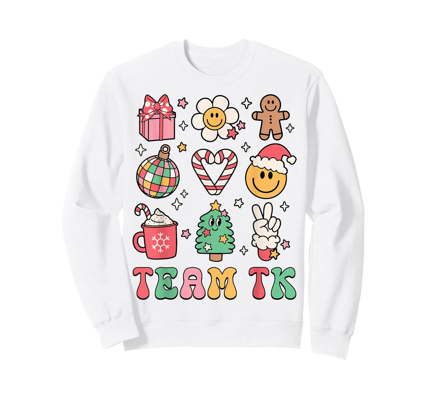 Team TK Teacher Christmas Groovy Smile Face Girl Boy Kid TK T-Shirt