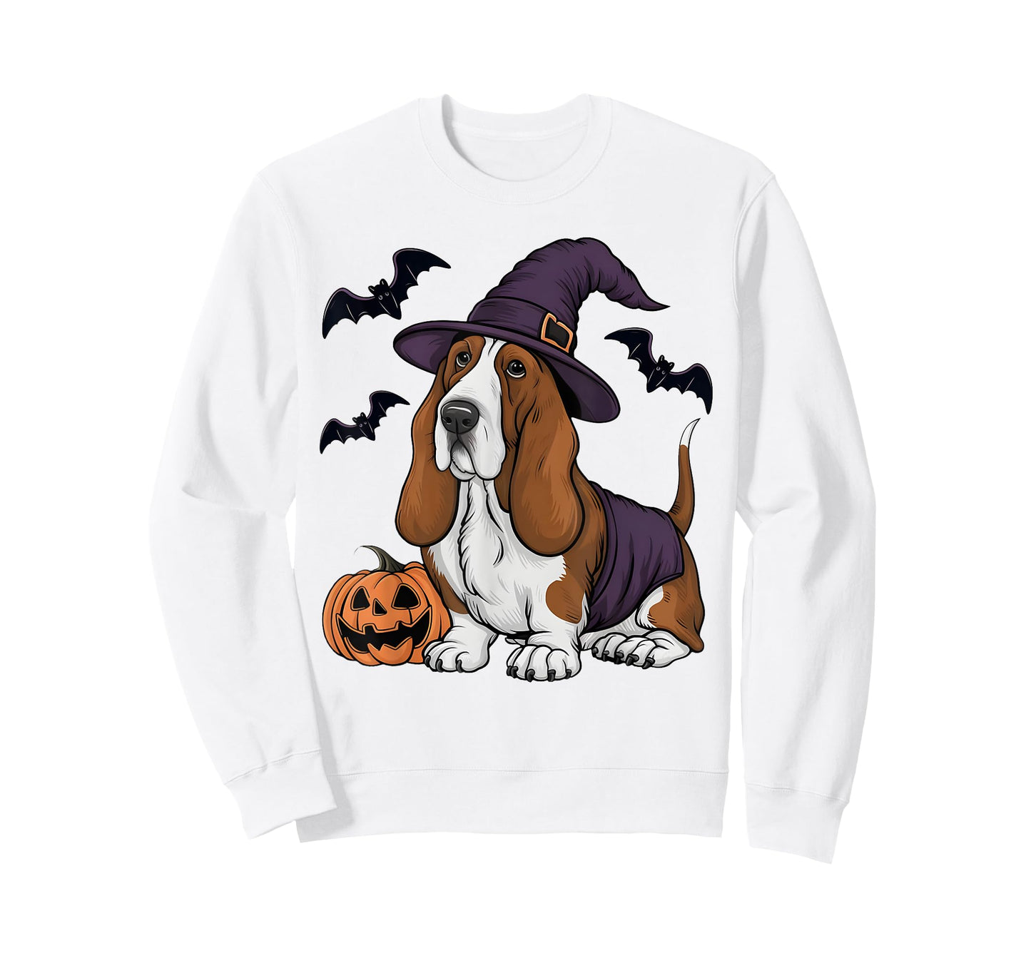 Pumpkin Bat Witch Costume Basset Hound Dog Halloween T-Shirt