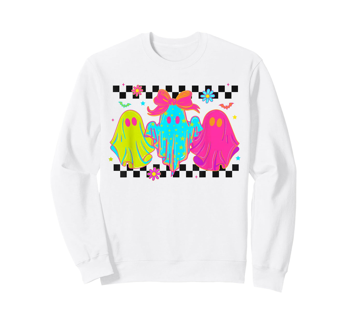 Checkered Neon Halloween Ghost T-Shirt