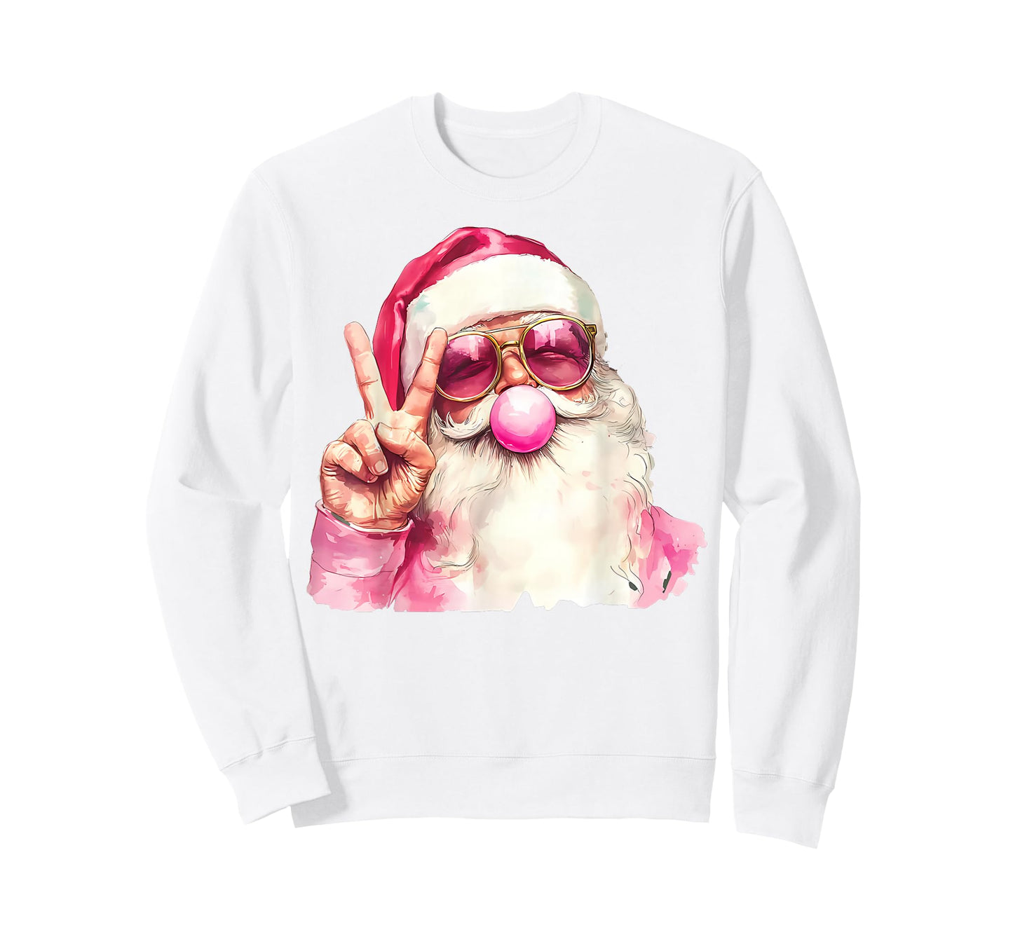 Santa Claus Blowing Bubble Gum Pink Sunglasses Christmas T-Shirt