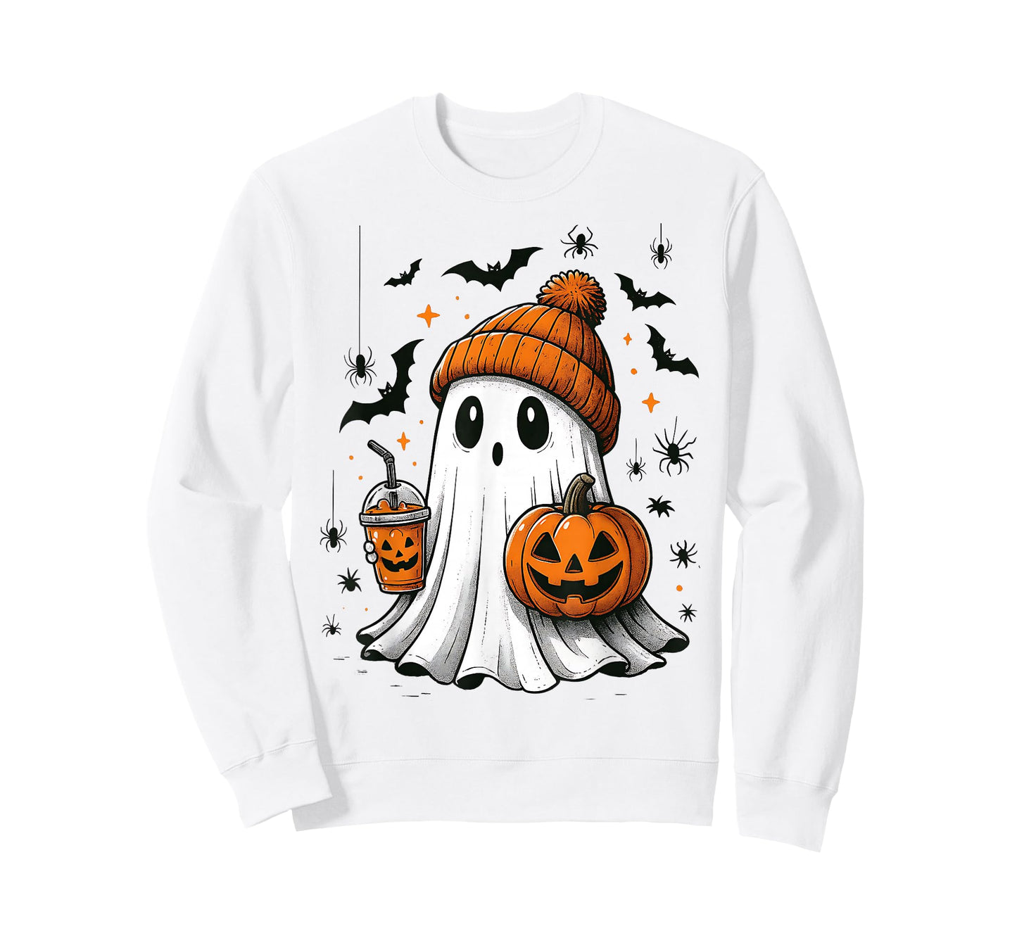Ghost Drinking Boba Tea Pumpkin Spooky Cute Ghost Halloween T-Shirt