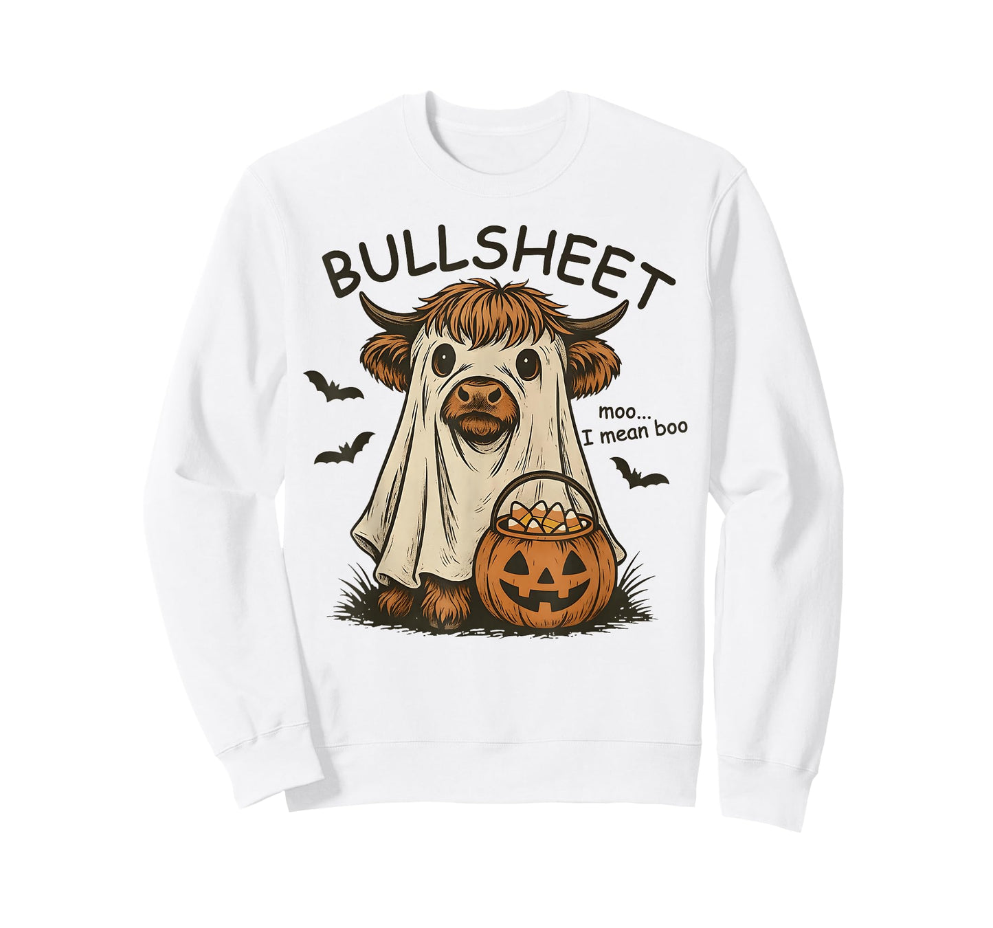 Moo... I Mean Boo Bullsheet Highland Cow Ghost Halloween T-Shirt