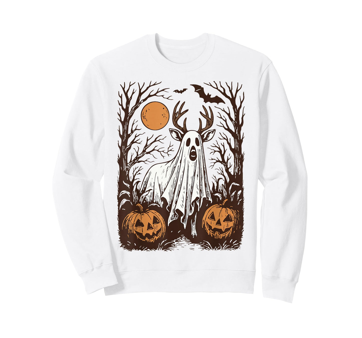 Hunting Halloween Deer Spooky Ghost Buck Pumpkins Forest T-Shirt
