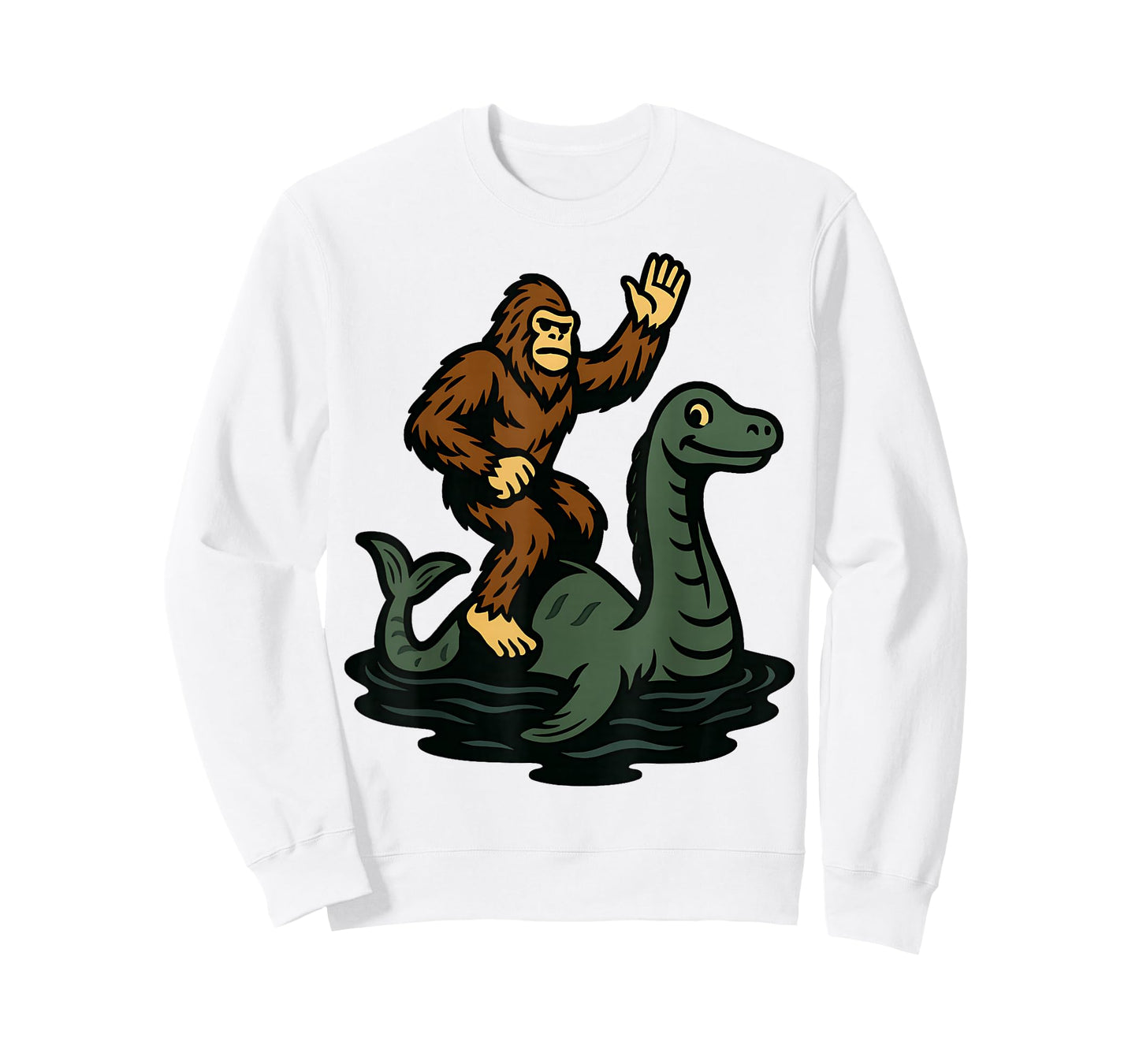 Bigfoot Riding Loch Ness Monster Funny Sasquatch T-Shirt