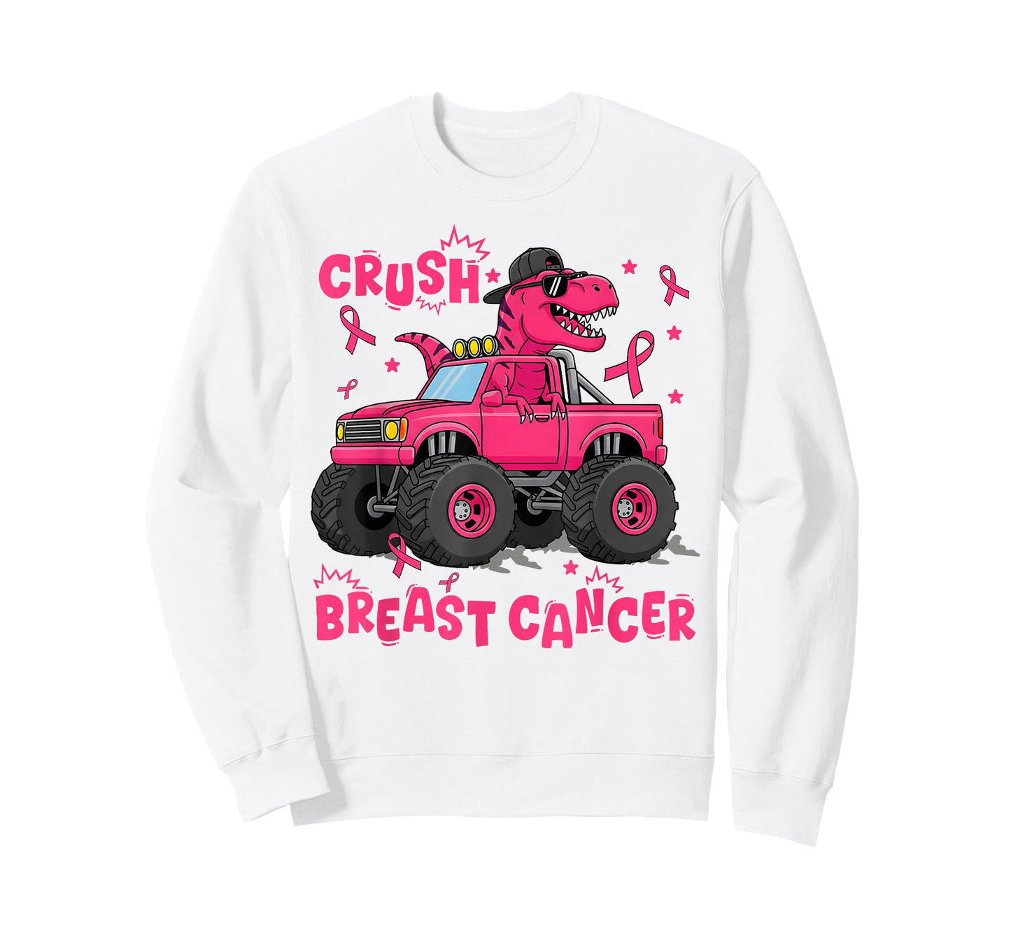 Crush Breast Cancer Awareness Monster Truck Dinosaur Boys T-Shirt
