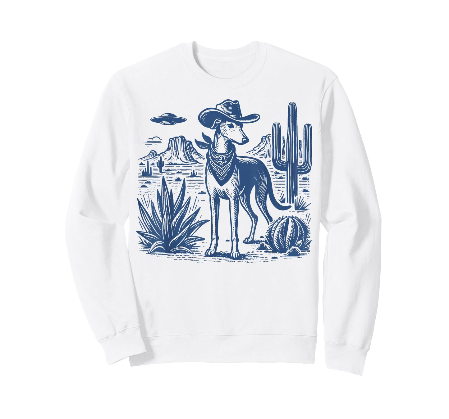 UFO Greyhound Western Alien Vintage 90s Whippet Cowboy Dog T-Shirt