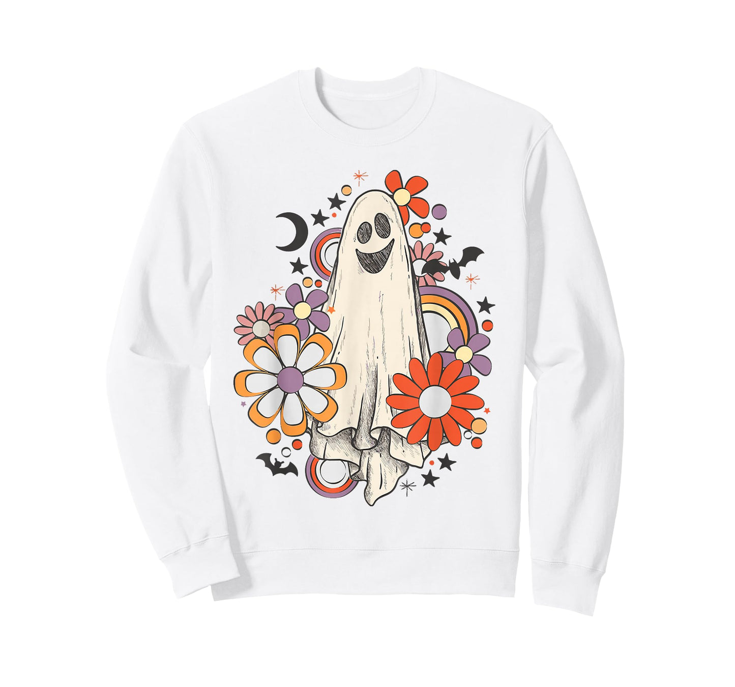Retro Vintage Ghost Floral Pumpkin Halloween Womens Girls T-Shirt