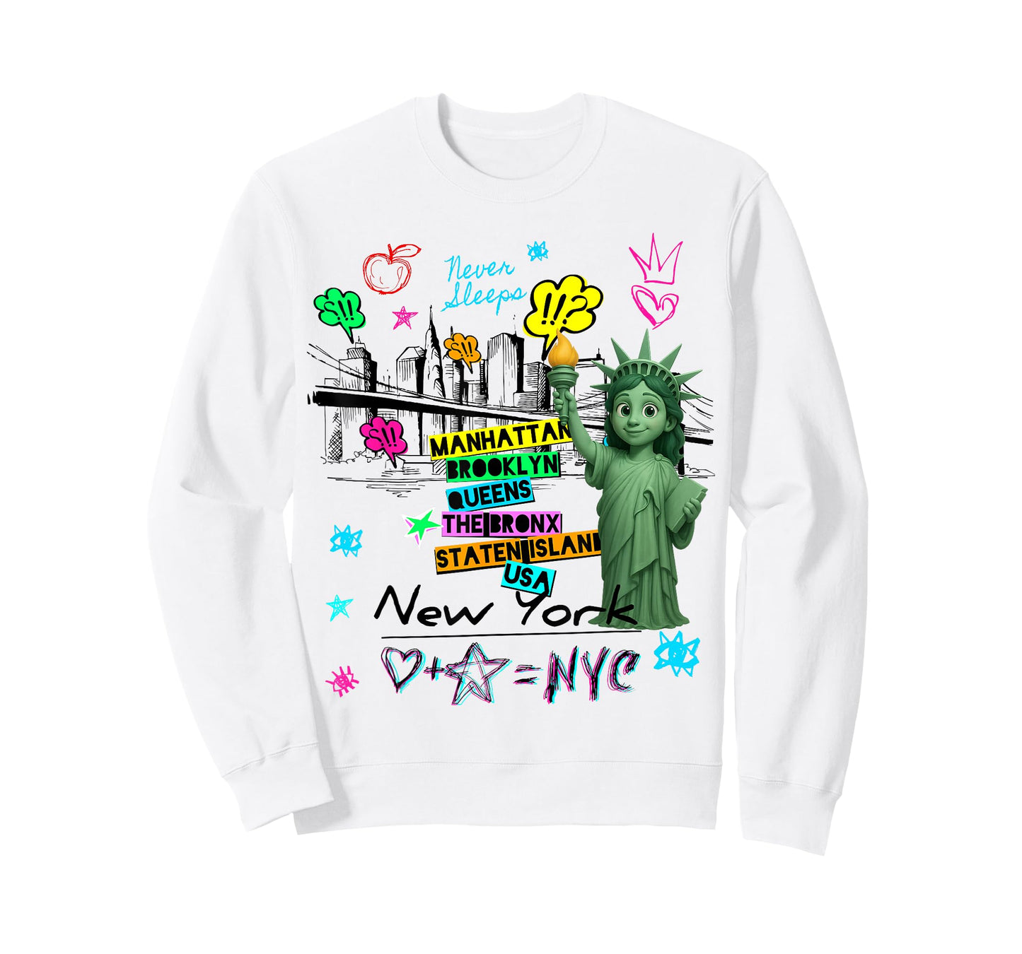 New York City Baby Statue of Liberty Skyline Sketch Cartoon T-Shirt