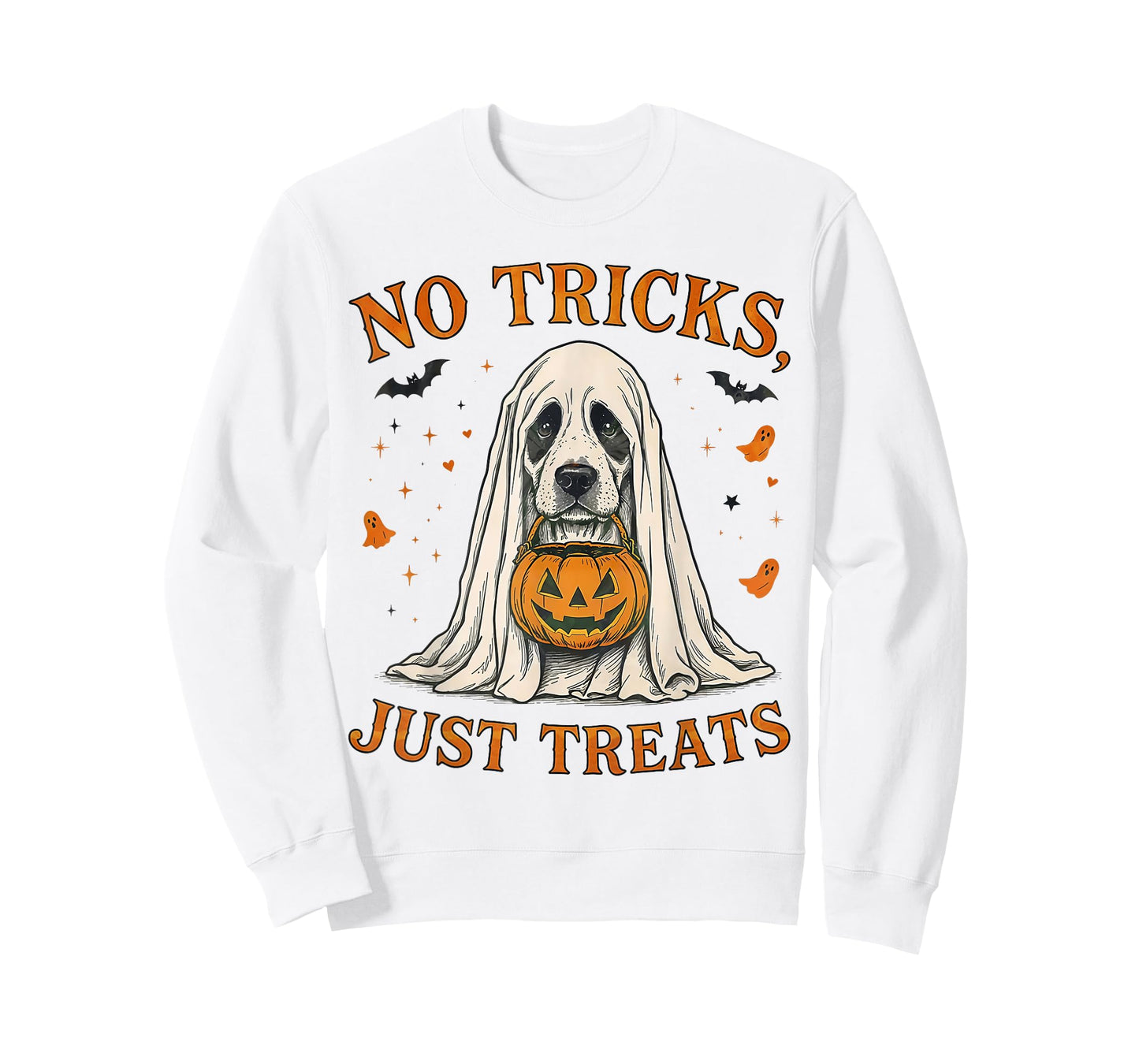 Funny No Tricks Just Treats Cute Dog Ghost Pumpkin Halloween T-Shirt