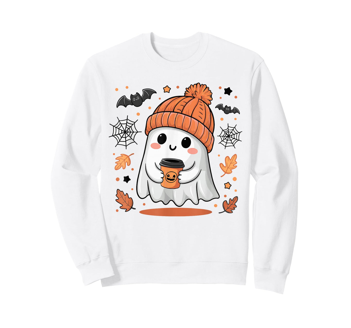 Cute Ghost Drinking Coffee Halloween Ghost Ice Coffee Womens T-Shirt