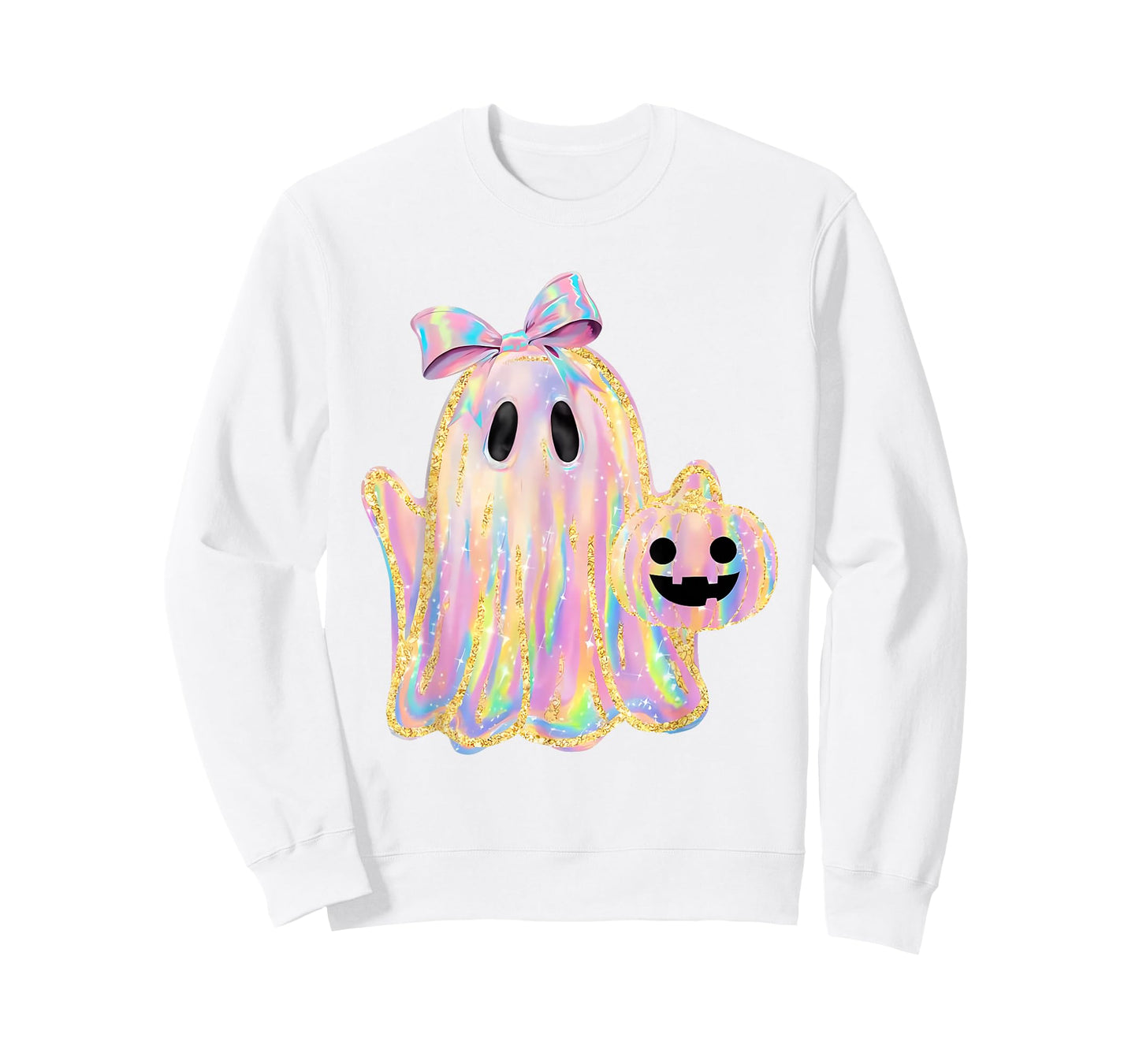 Disco Ghost Pumpkin Halloween Girly Coquette Bow T-Shirt