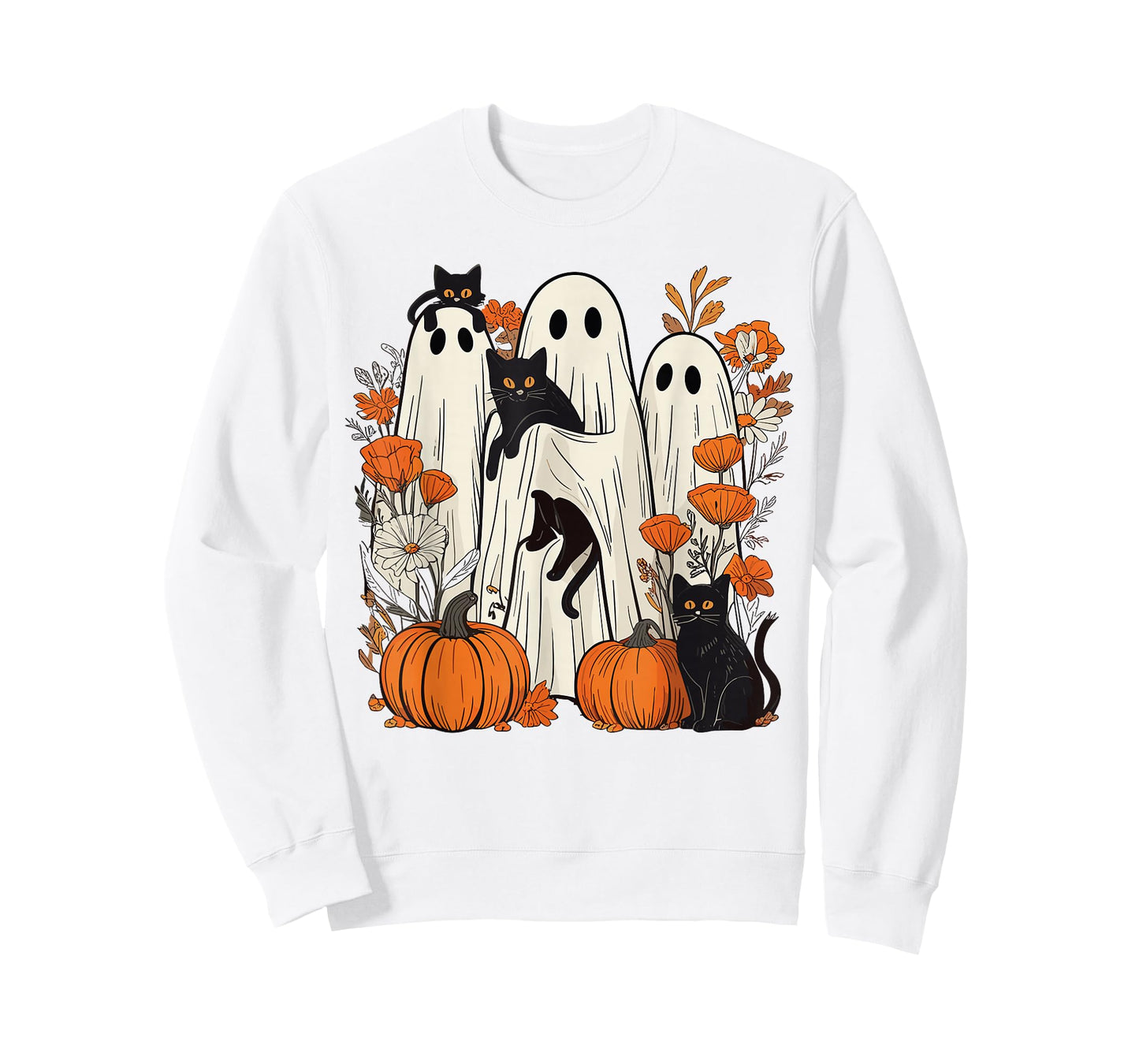 Retro Halloween Ghost Holding Black Cat Costume Men Women T- T-Shirt