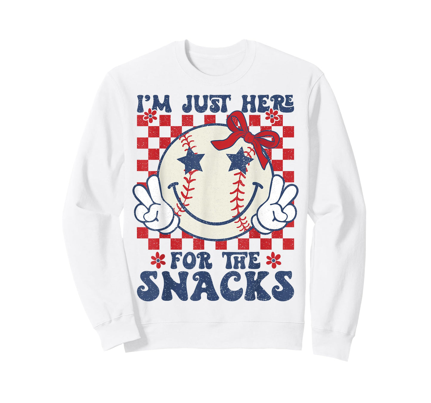 Retro Baseball Sister I'm Just Here for the Snacks Girls Mom T-Shirt