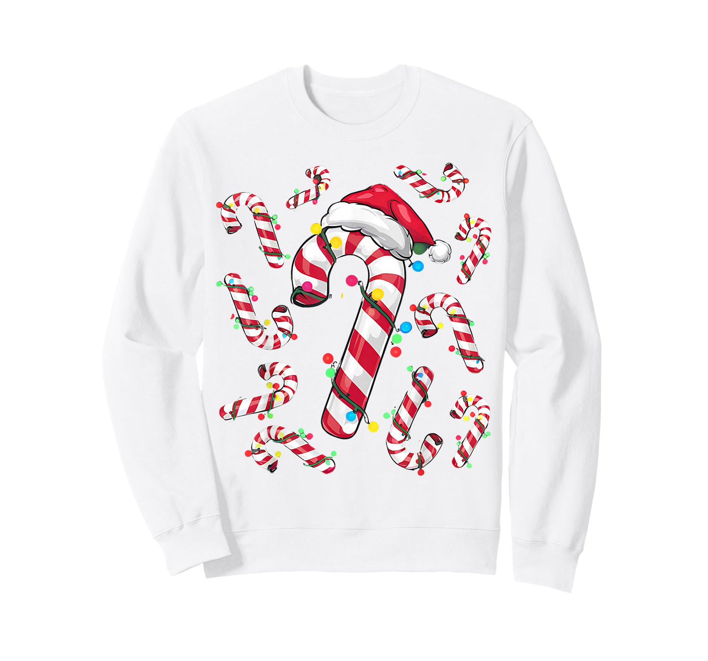 Cute Christmas Candy Cane Santa Hat and Christmas Lights T-Shirt