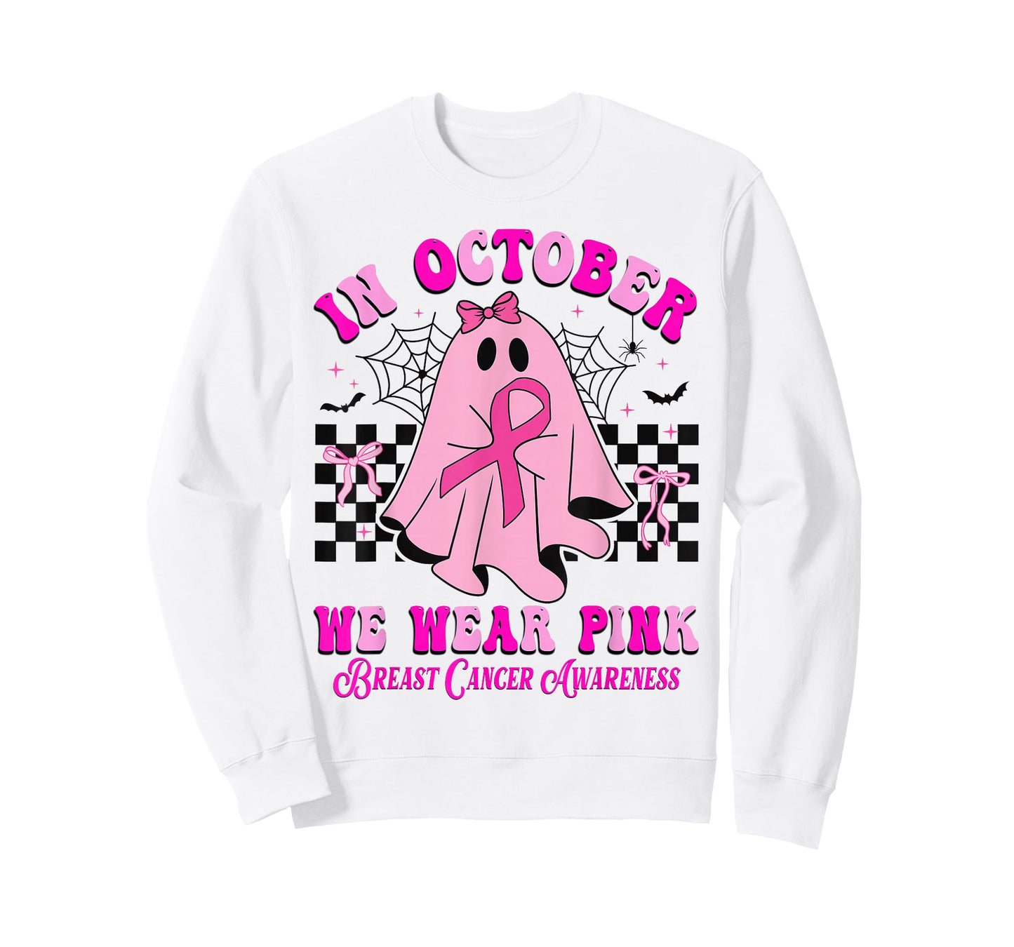 In October We Wear Pink Ghost Halloween Breast Cancer Ribbon T-Shirt