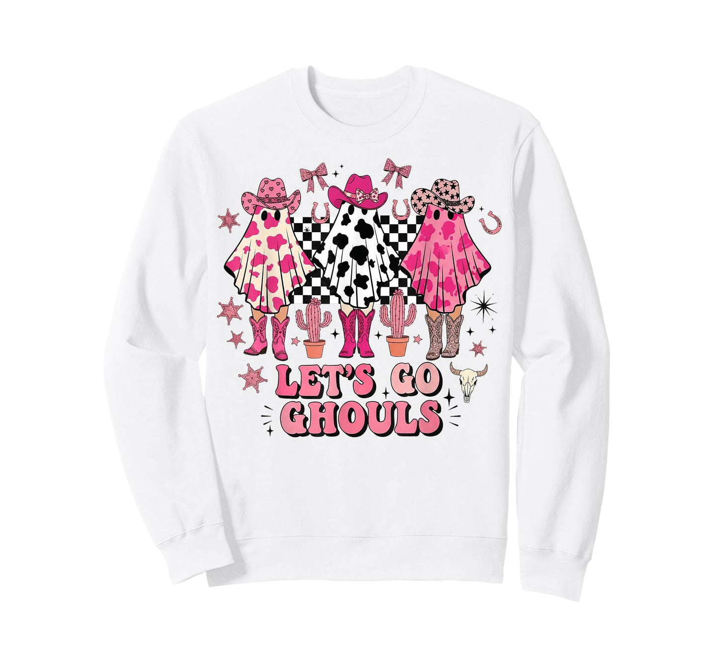Let's Go Ghouls Cowgirl Cute Ghost Pink Halloween Western T-Shirt