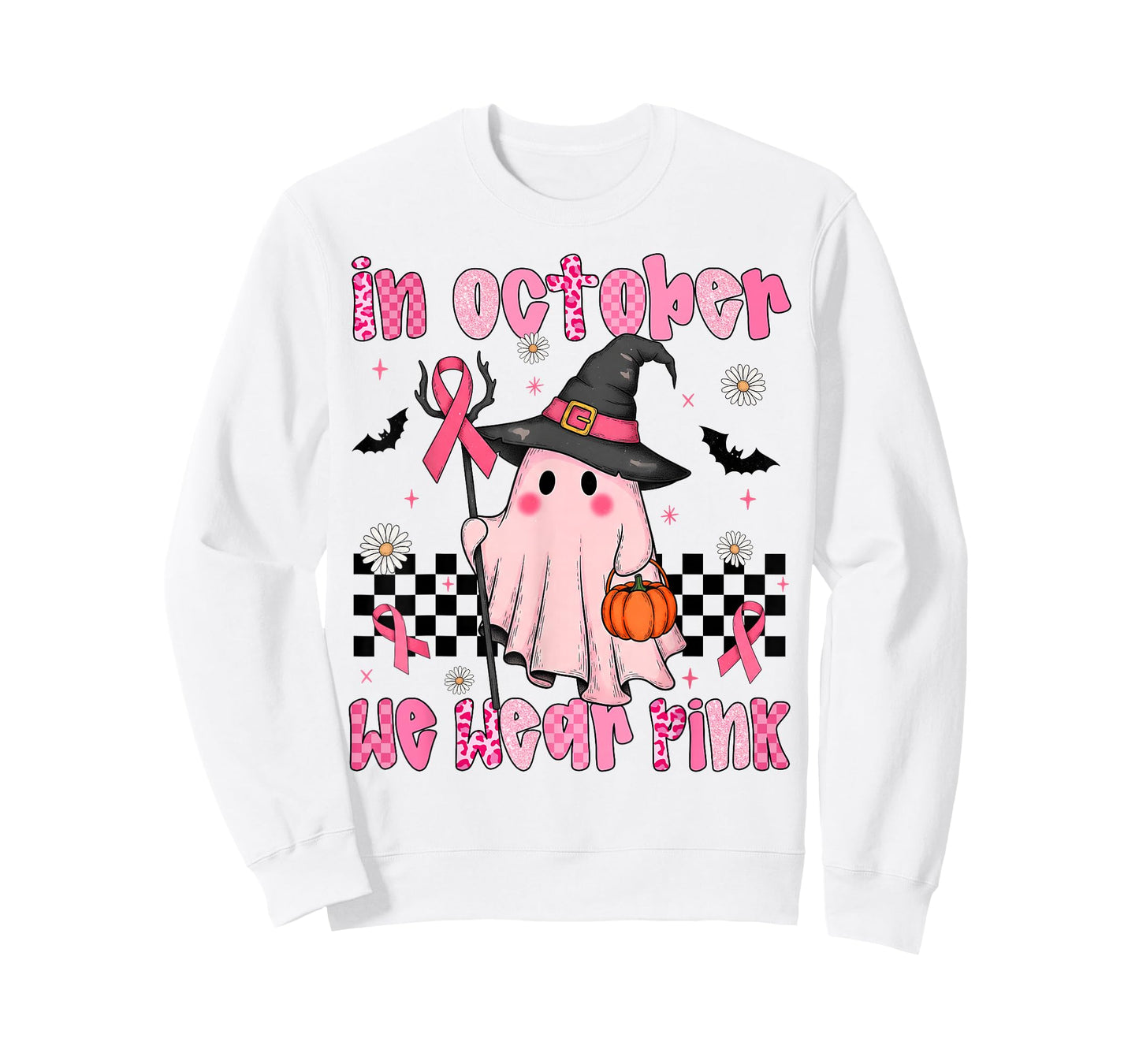 Breast Cancer Awareness In October We Wear Pink Ghost Ribbon T-Shirt