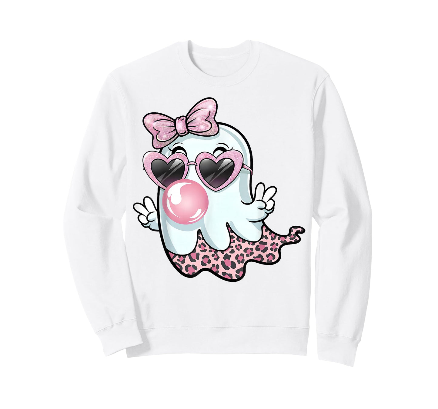 Cute Girly Leopard Ghost Blowing Bubble Gum Halloween Kids T-Shirt