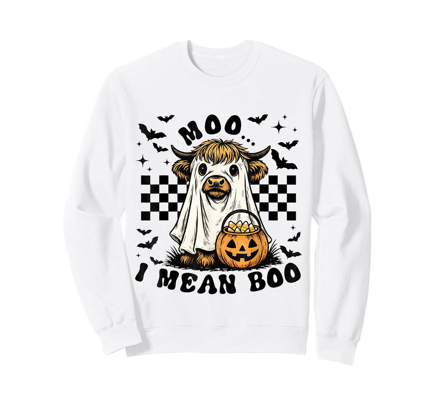 Moo I Mean Boo Funny Highland Cow Ghost Halloween T-Shirt