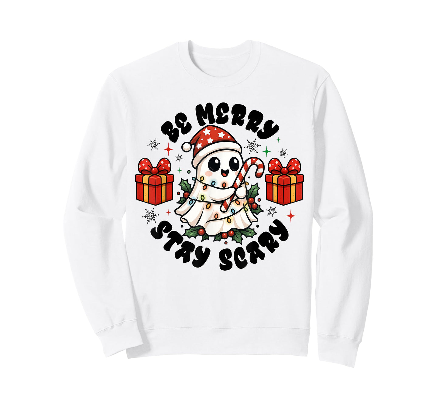 Be Merry Stay Scary Cute Ghost Christmas Holiday Pajama T-Shirt