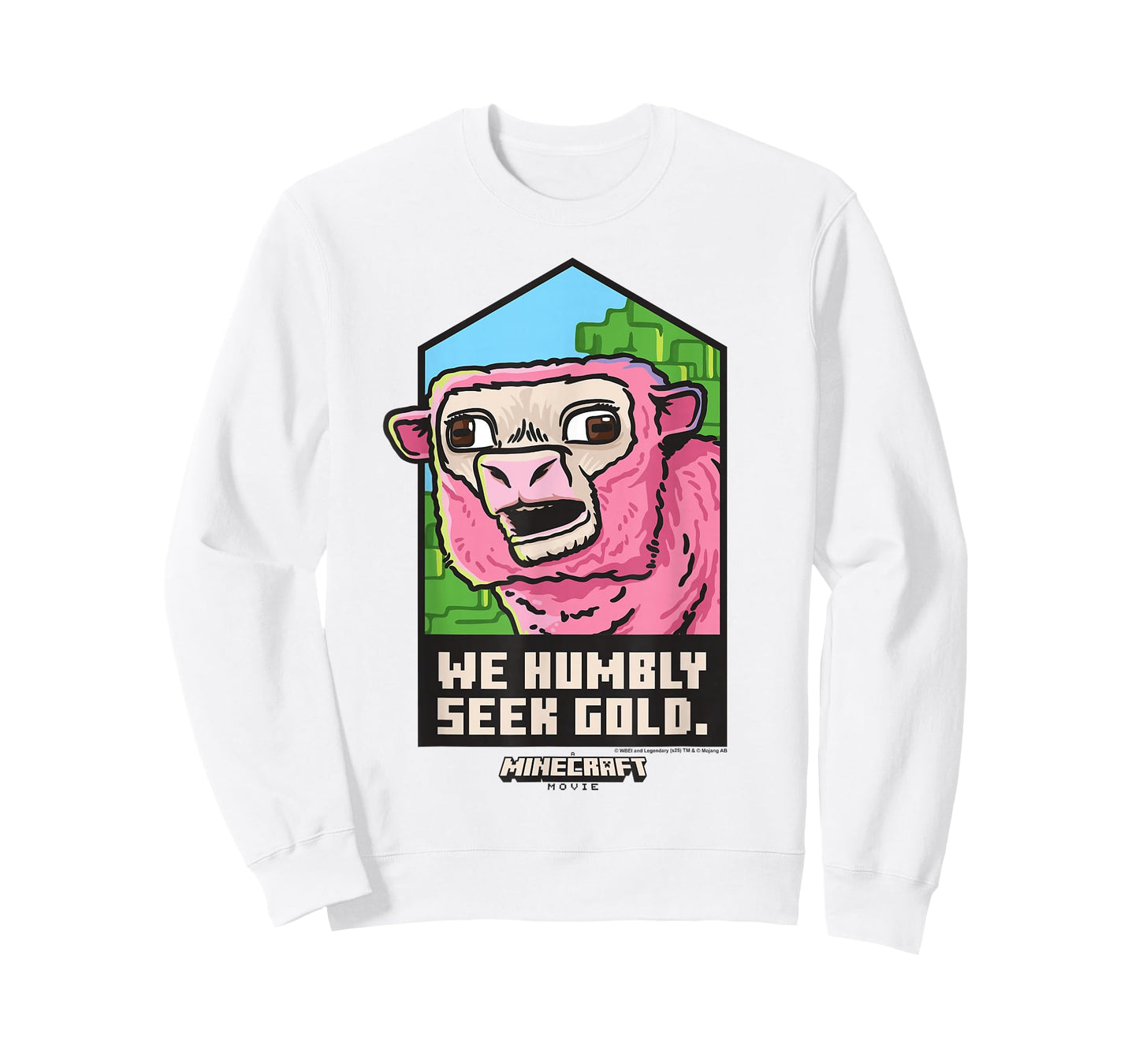 A Minecraft Movie We Humbly Seek Gold Pink Sheep Portrait T-Shirt