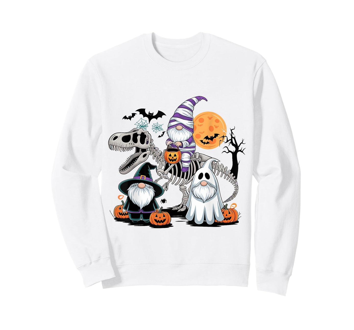Funny Mummy Gnome Riding Skeleton T-Rex with Ghost Gnomes T-Shirt