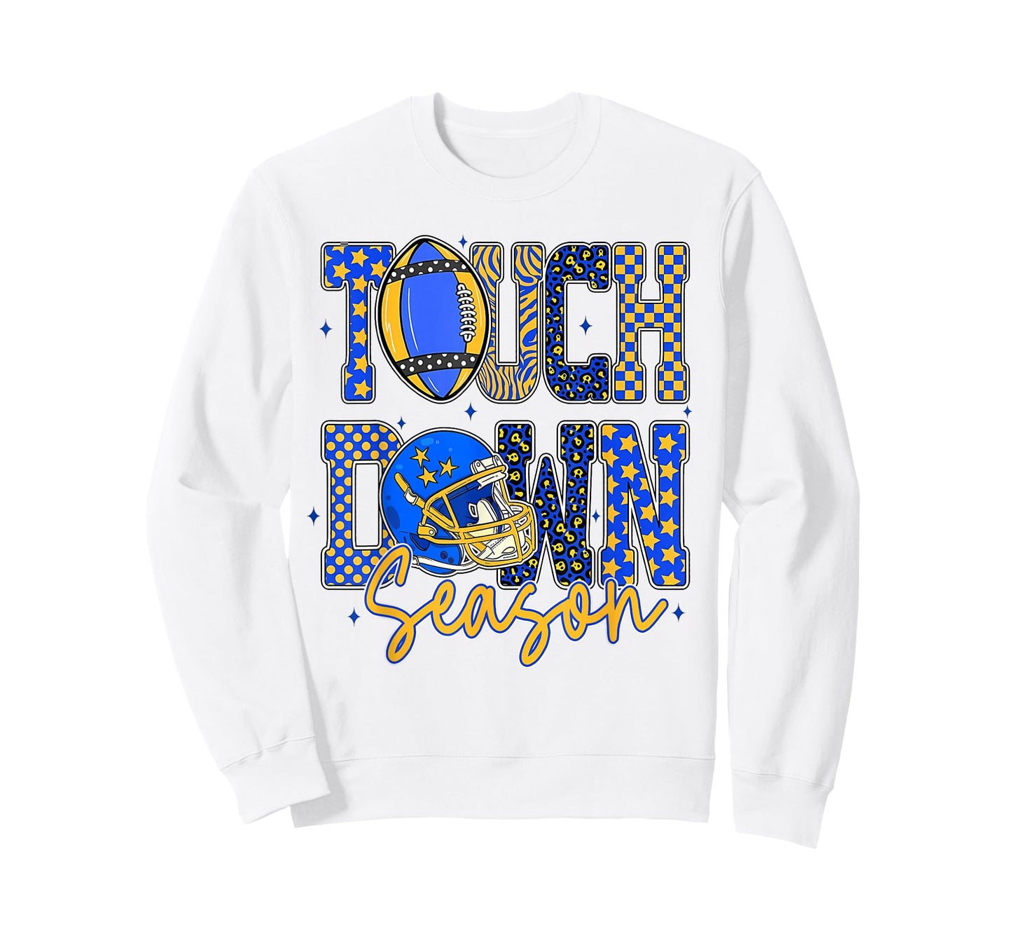 Leopard Blue Gold Checkered Football Touchdown Season T-Shirt