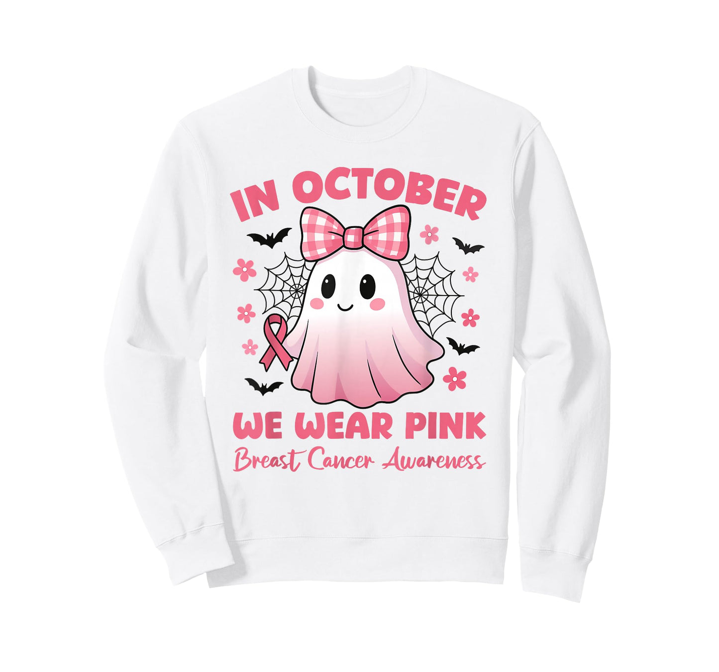 in October We Wear Pink Cute Ghost Awareness T-Shirt