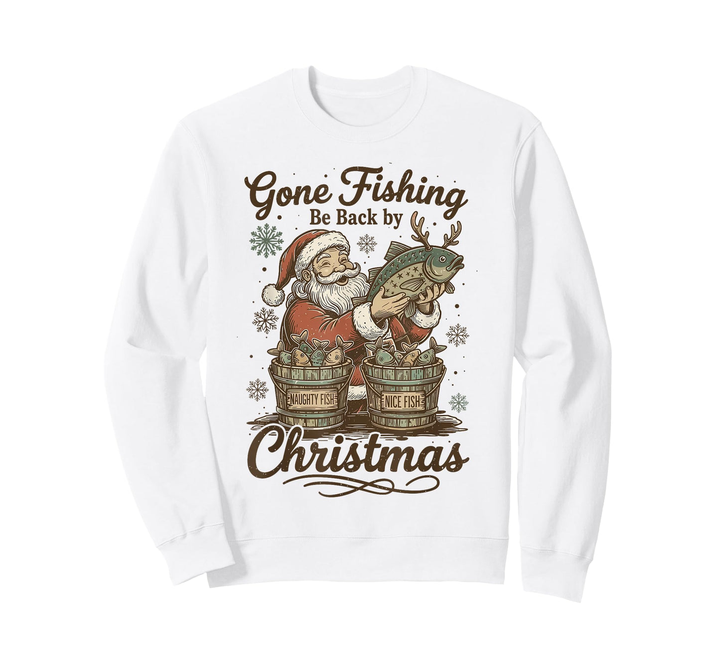 Gone Fishing Be Back by Christmas Santa Fishermen Retro T-Shirt