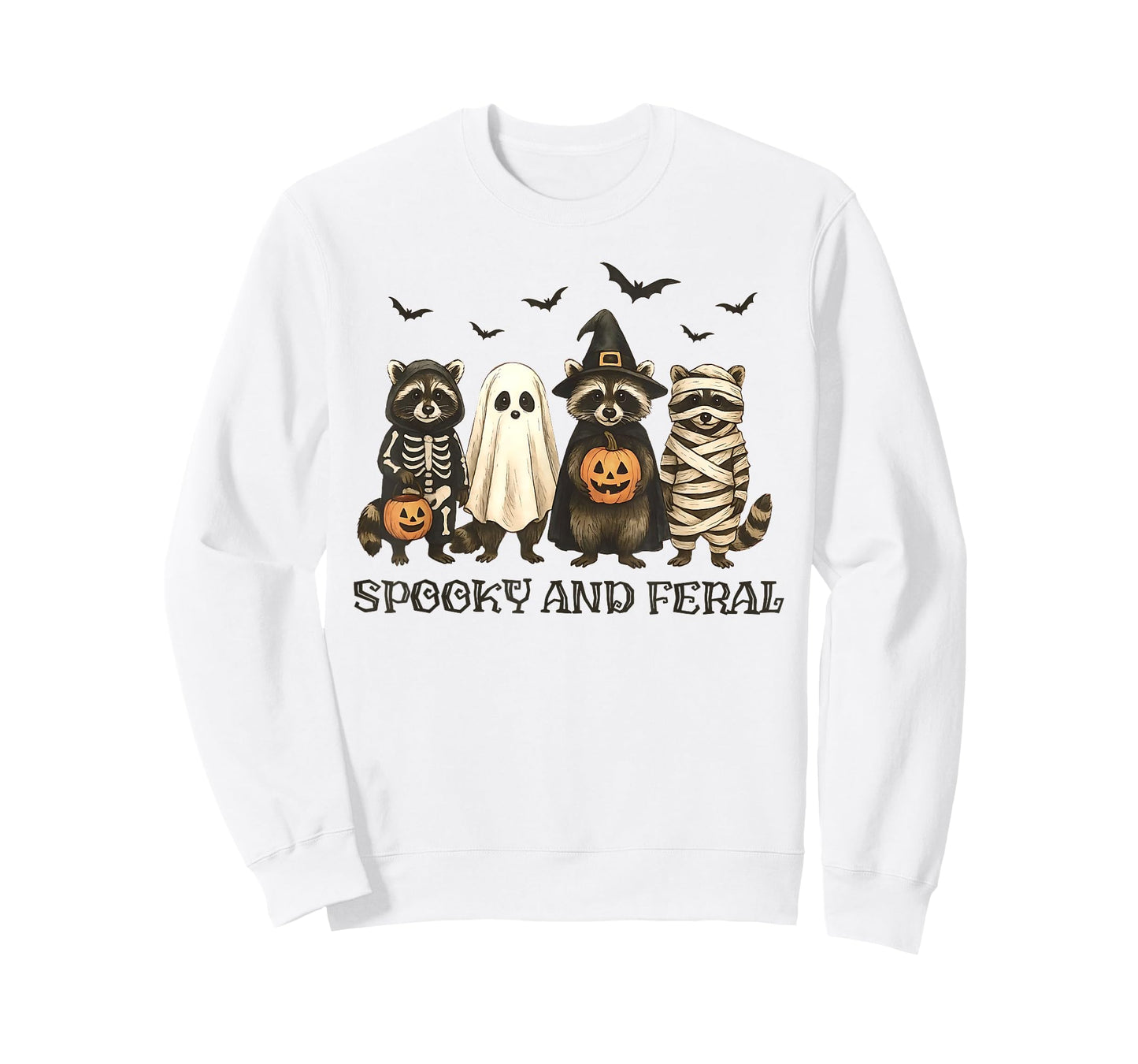 Spooky and Feral Halloween Cute Ghost Raccoon Trick Or Treat T-Shirt