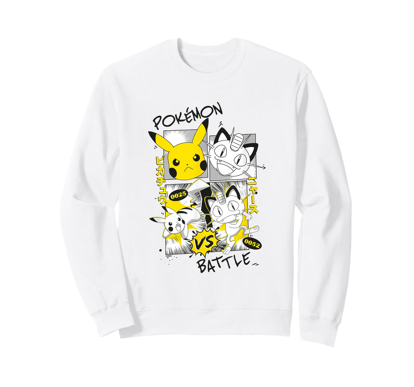 Pokémon Pikachu Vs Meowth Retro Panels Kanji Big Chest T-Shirt
