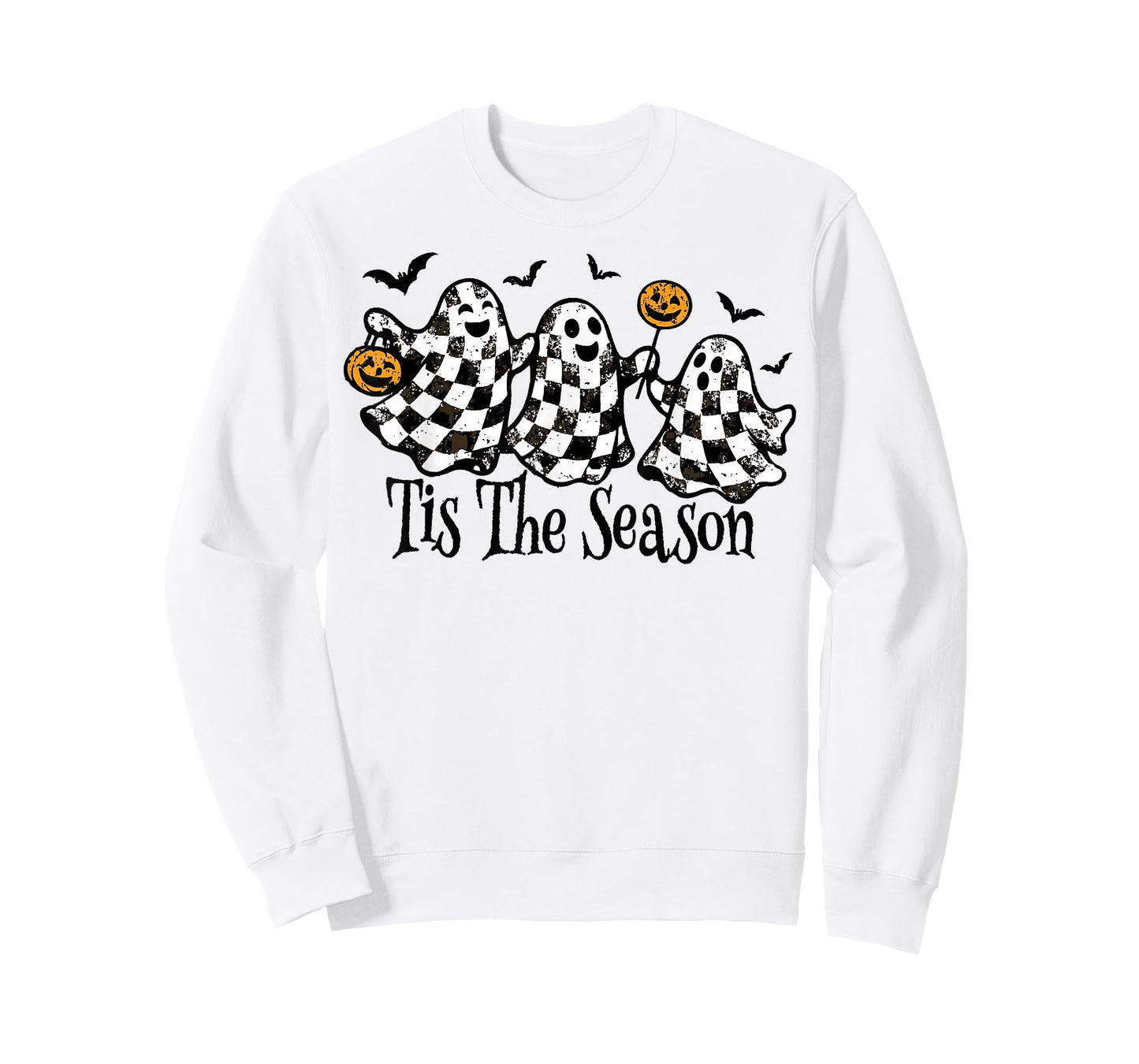 Retro Ghosts Tis The Season Checkered Halloween Cute T-Shirt