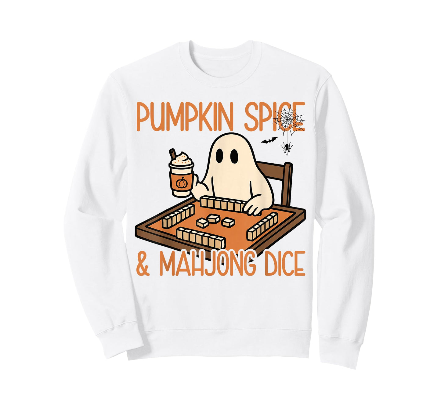 Halloween Ghost Playing Mahjong Pumpkin Spice & Mahjong Dice T-Shirt