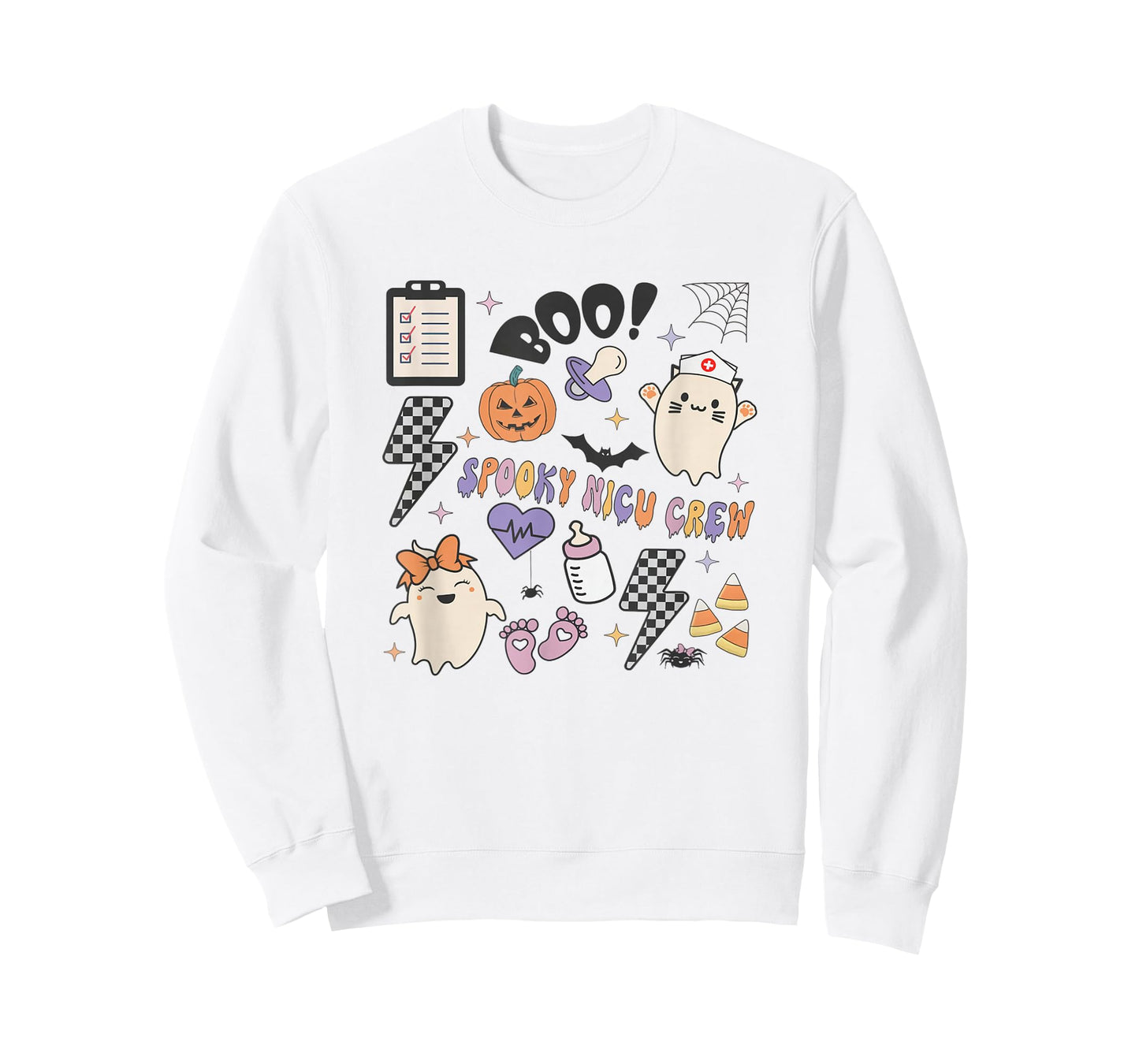 Retro Spooky NICU Nurse Halloween Cute Pumpkin Ghost Women T-Shirt