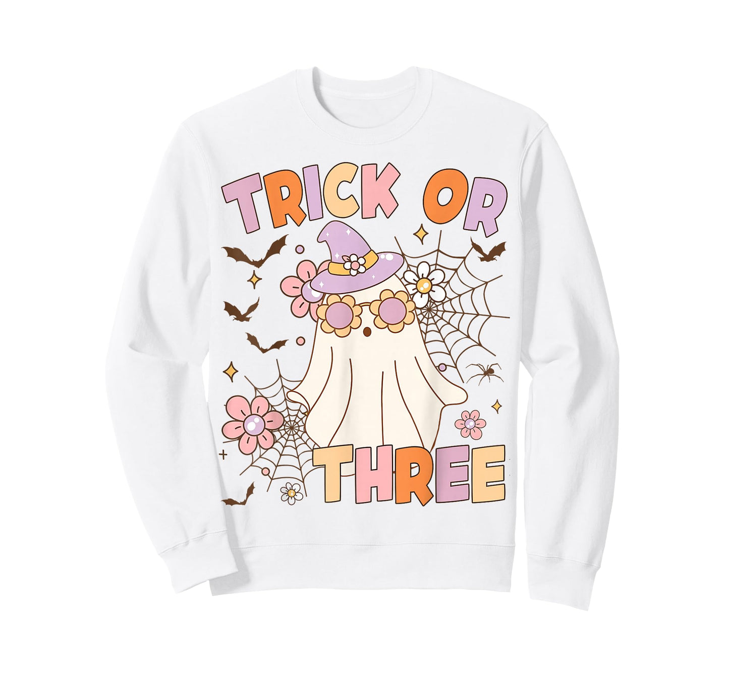 Trick or Three Cute Ghost Groovy 3rd Birthday Spooky 3 Years T-Shirt