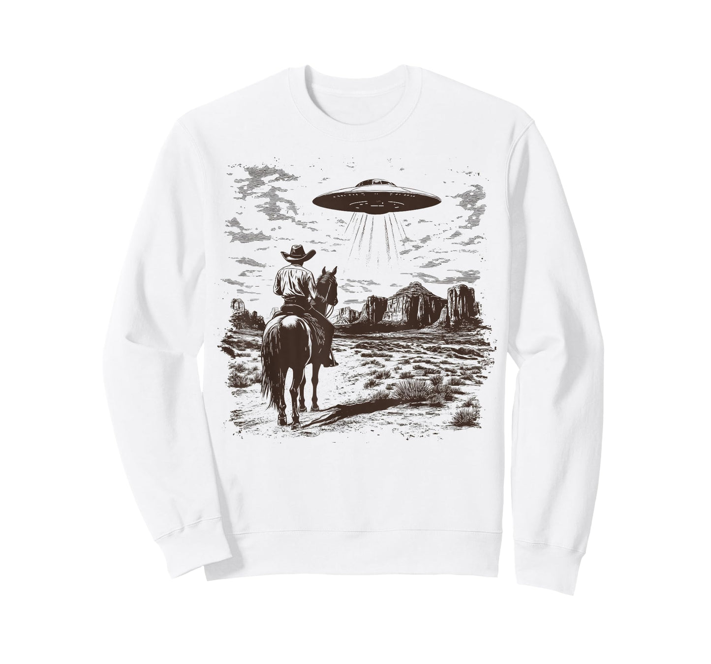 Vintage Rodeo Cowboy Western Country Spaceship UFO Alien T-Shirt