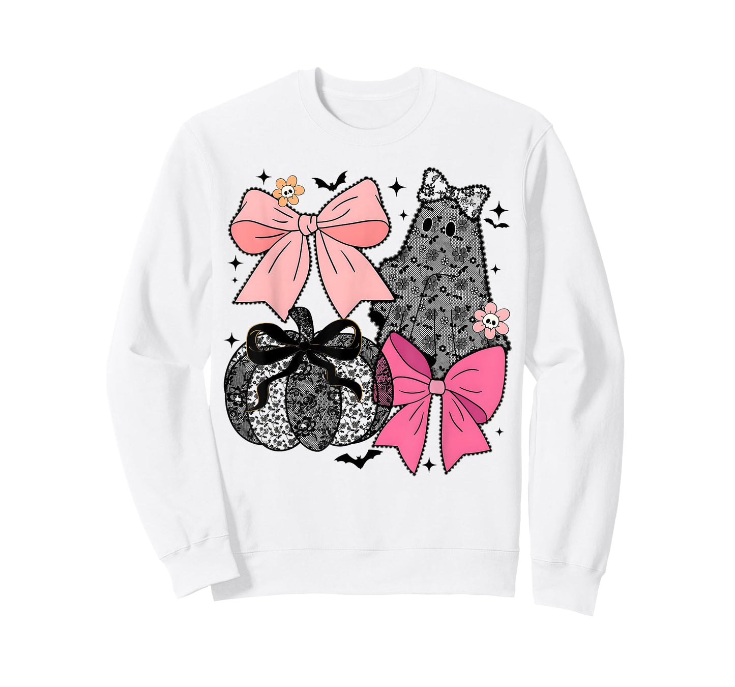Lace Coquette Bow Boo Ghost Pumpkin Halloween Women Kids T-Shirt