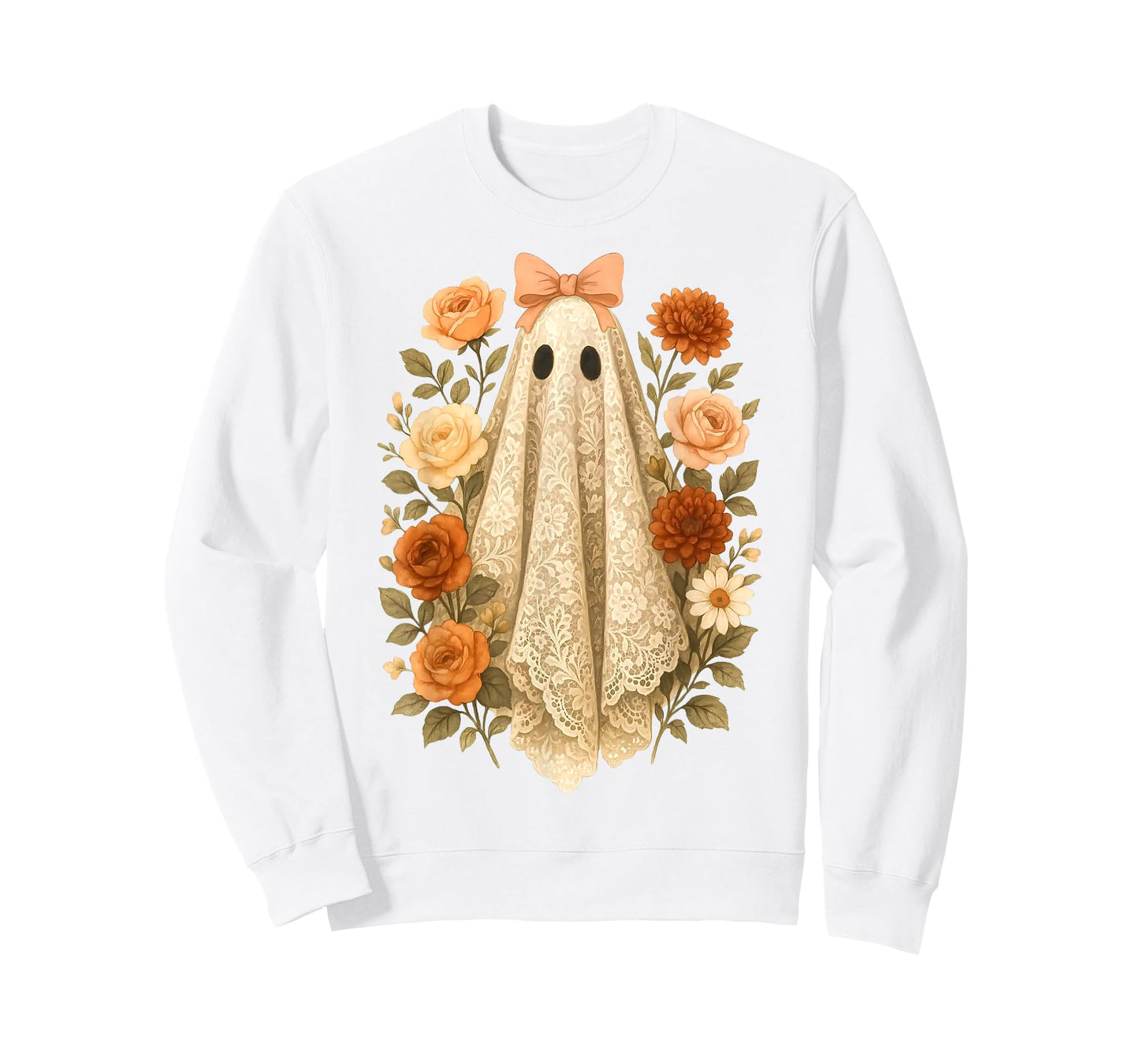 Coquette Ghost Halloween Flower Ghost Spooky Lace Ghost T-Shirt