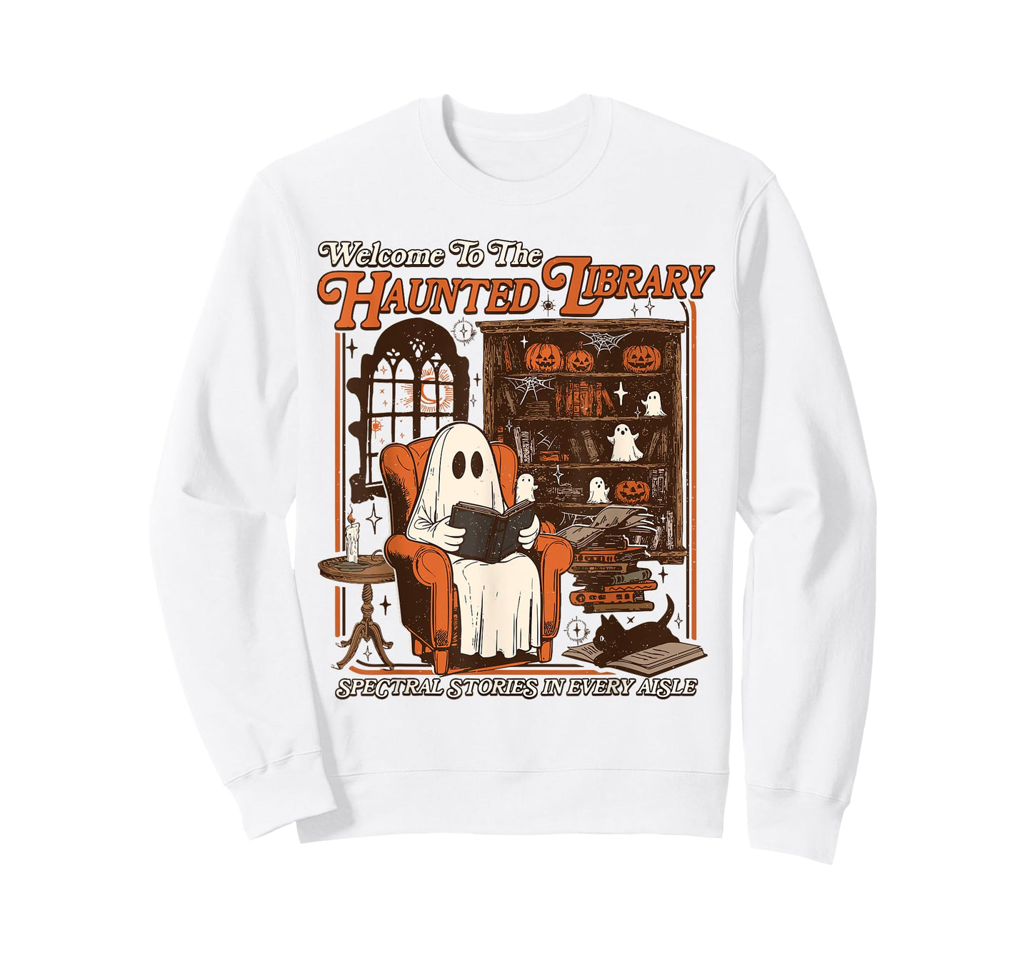 Halloween Funny Ghost Welcome To The Haunted Library T-Shirt