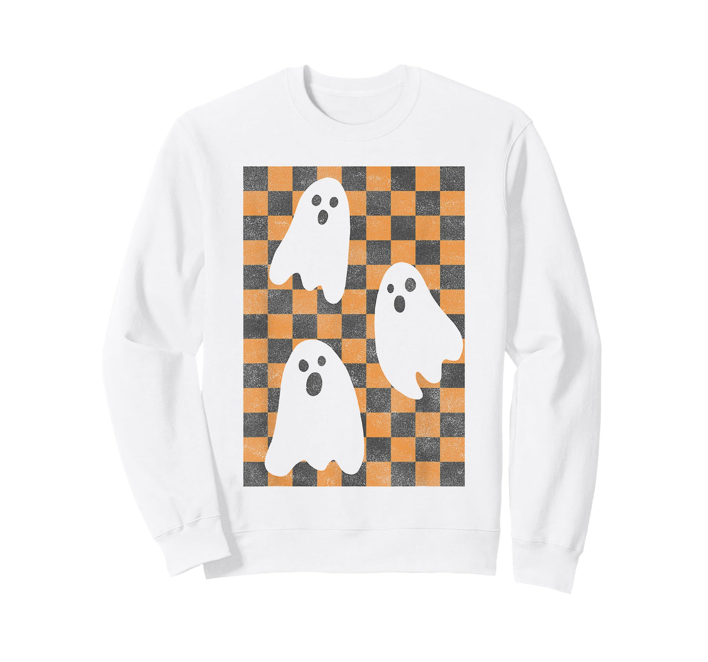 Halloween Ghosts Spooky Season Checker Board Distressed T-Shirt